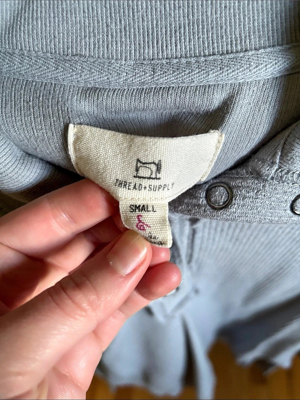 Thread & Supply Ribbed Snap Henley Blue Small - Picture 4 of 6